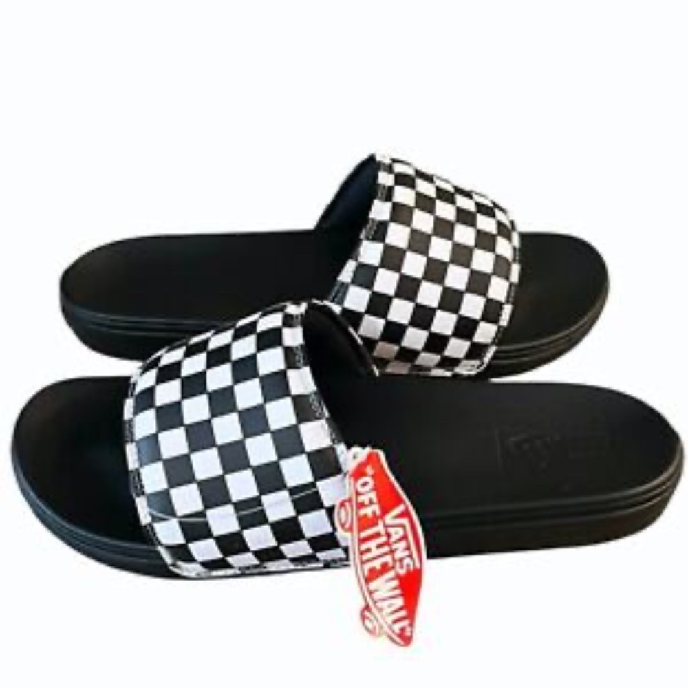 Vans Checkerboard La Costa Mens Black White Slides Size 13 Sandals - Picture 2 of 9